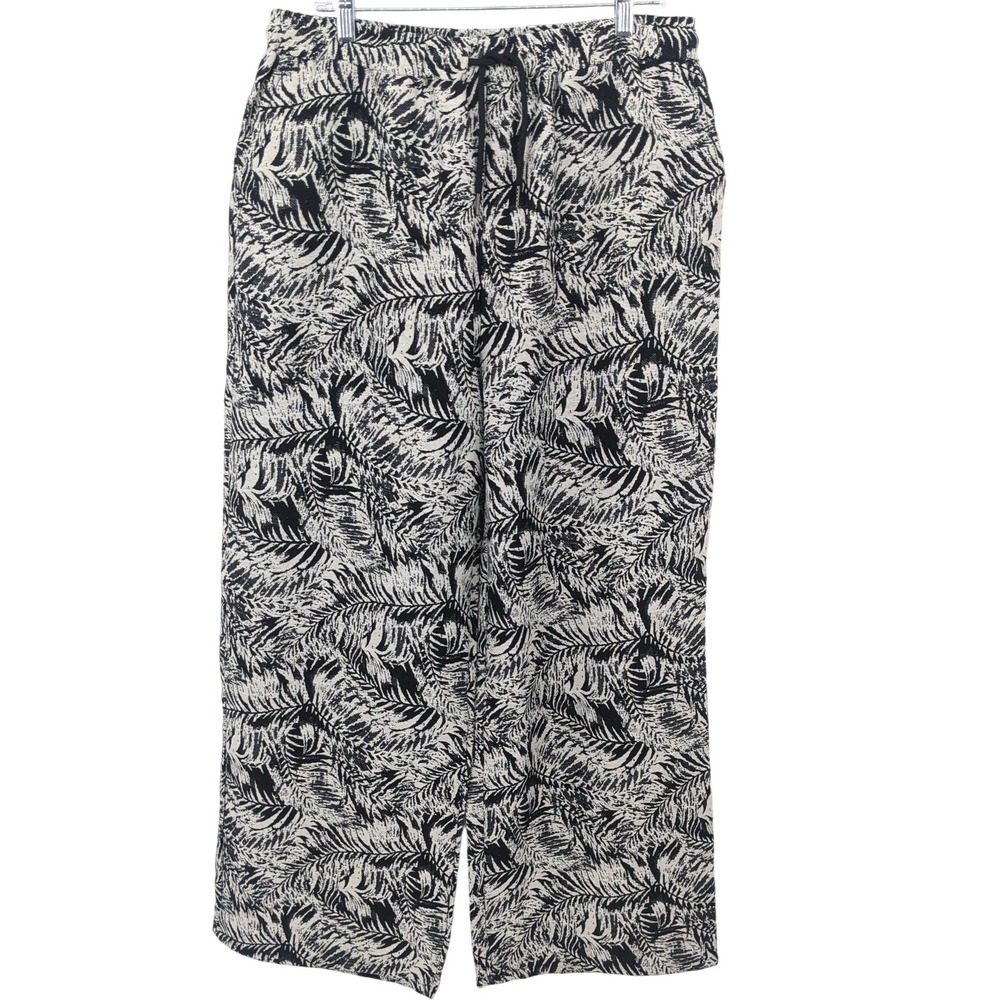 Wide Leg Pants Women‎ 12 Black Jacquard Pull On Pretty little thing Tropical NWT